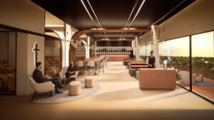 Render 3D interiorismo bodega arquitectura – visualización hiperrealista Barcelona