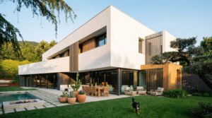 Render exterior 3D vivienda moderna con jardín – estudio de renders Barcelona