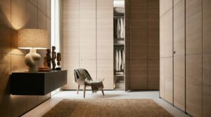 Render interior 3D vestidor con mobiliario a medida – Roger Vila Studio Barcelona